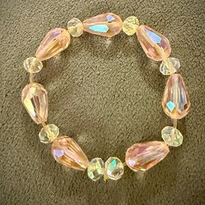 Iridescent Pink Teardrop Beaded Stretch Bracelet